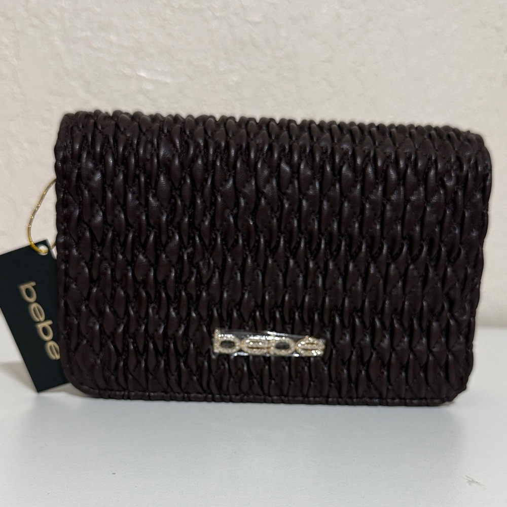 Bebe Dark Brown Textured Crossbody Clutch